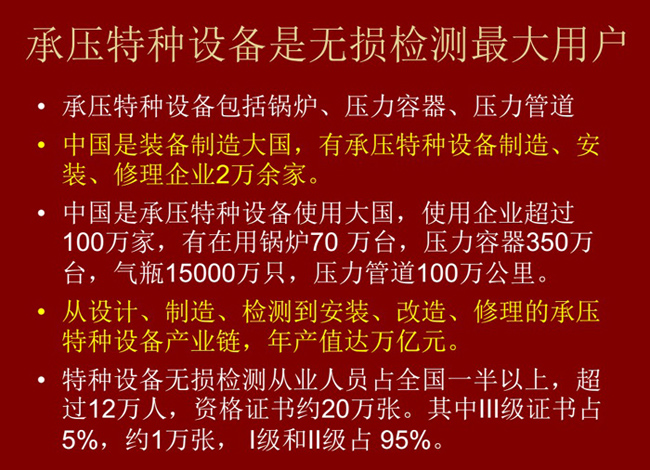 承壓特種設(shè)備包括鍋爐、壓力容器、壓力管道，承壓特種設(shè)備是無檢測最大用戶 