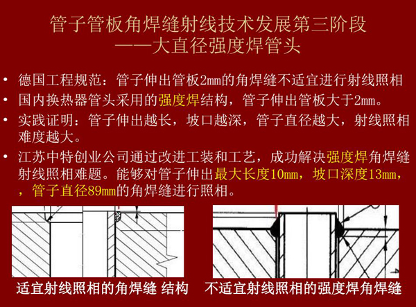 管子管板角焊縫射線技術(shù)發(fā)展第三階段：大直徑強度焊管頭