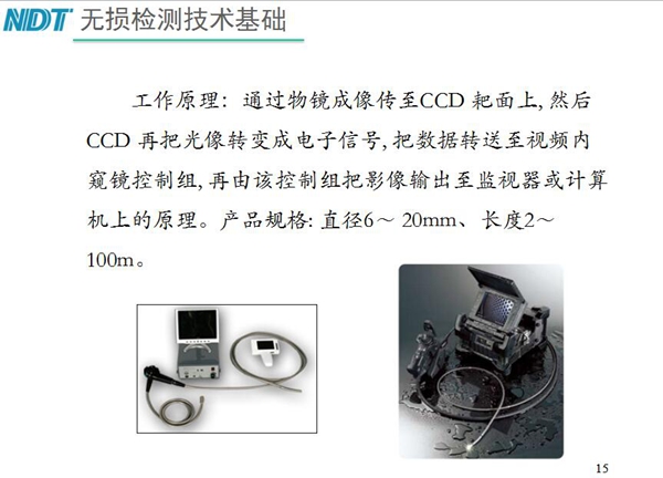 電子視頻內(nèi)窺鏡工作原理：通過(guò)物鏡成像傳至CCD耙面上，然后CCD再把光像轉(zhuǎn)變成電子信號(hào)，把數(shù)據(jù)轉(zhuǎn)送至視頻內(nèi)窺鏡控制組，再由該控制組輸出至監(jiān)視器或計(jì)算機(jī)上。