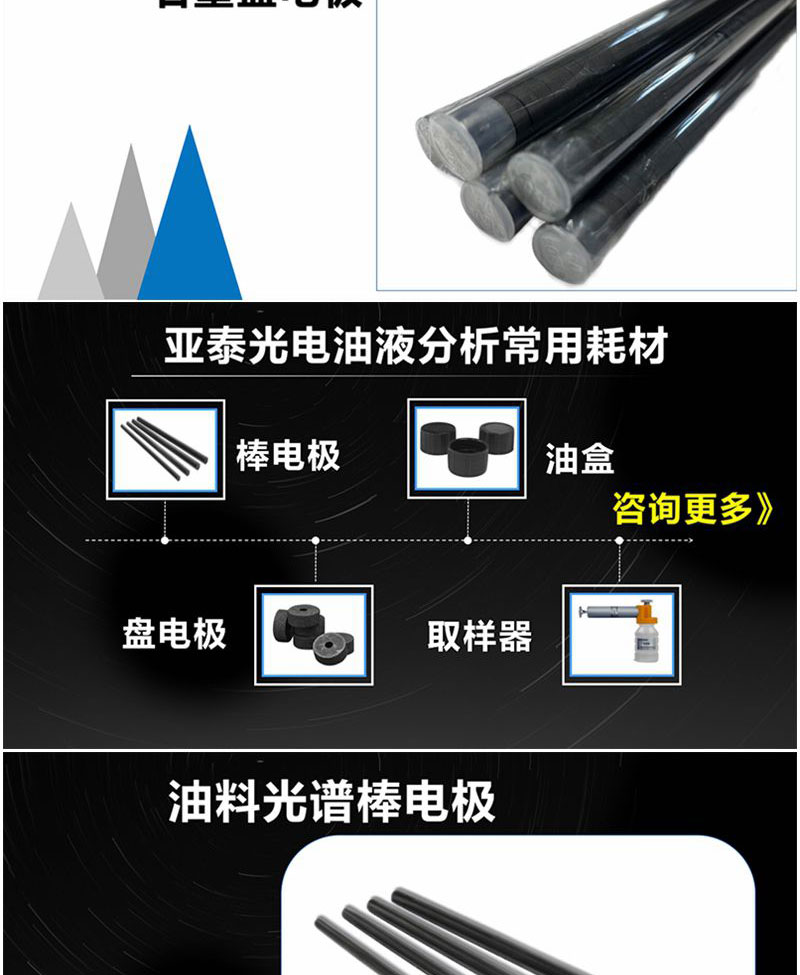 除油料光譜儀常用耗材之外，亞泰光電還擁用其他油液監(jiān)測(cè)耗材：油品取樣器、油液取樣管、取樣瓶、一次性油盒、鐵譜片等